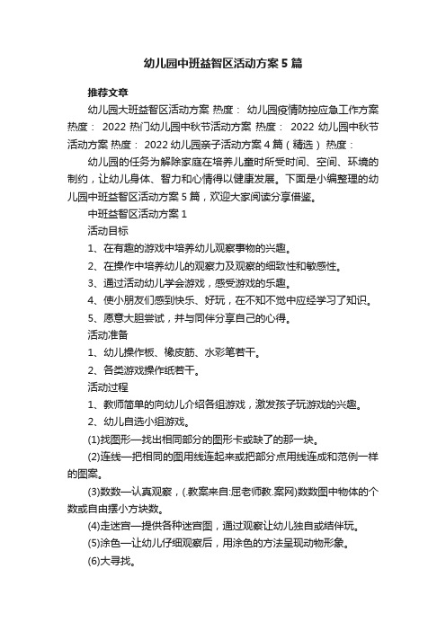 幼儿园中班益智区活动方案5篇