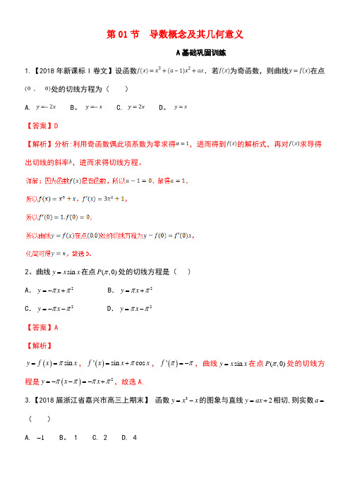 (浙江专版)2019年高考数学一轮复习 专题3.1 导数概念及其几何意义(练)