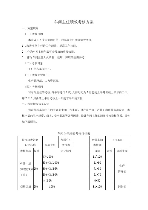 车间主任绩效考核方案