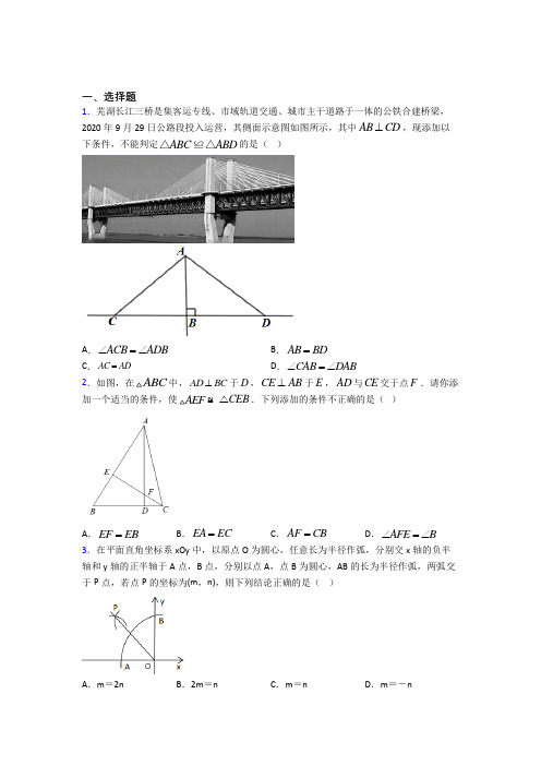 新人教版初中数学八年级数学上册第二单元《全等三角形》测试题(有答案解析)(1)