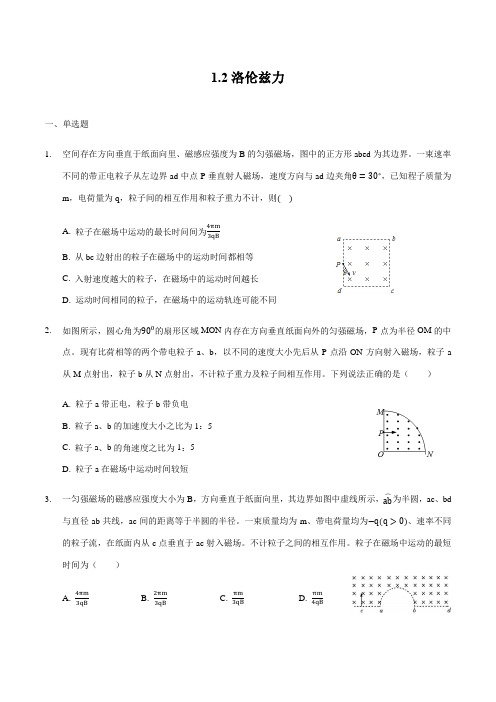 洛伦兹力 练习 高中物理新鲁科版选择性必修第二册(2022年)