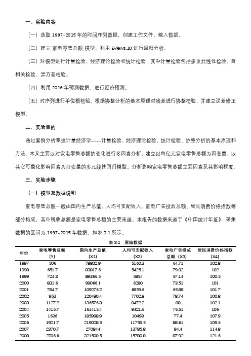 计量经济学EVIEWS实证报告——家电零售总额的影响因素