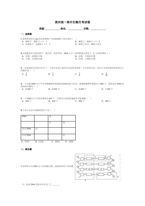 贵州高一高中生物月考试卷带答案解析
