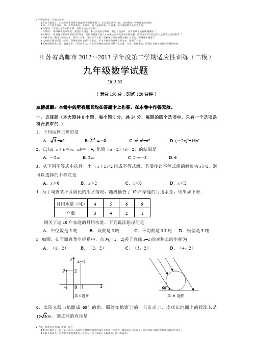 江苏省高邮市2012～2013学年度第二学期适应性训练(二模)