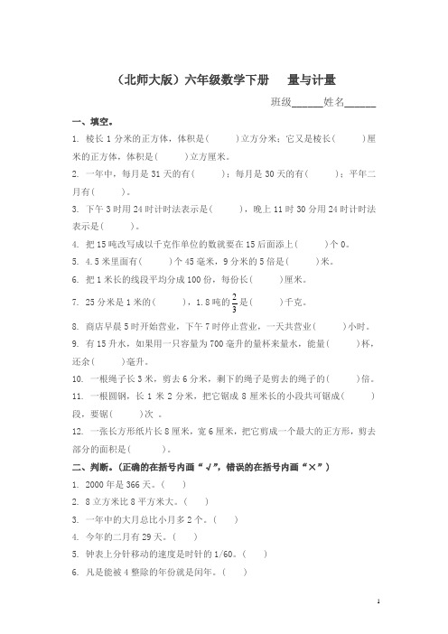 北师大版六年级下册《量与计量》练习题