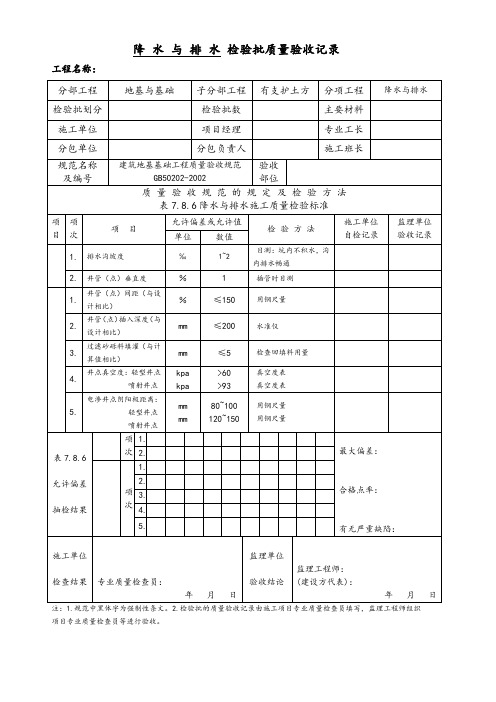 降水与排水检验批质量验收记录