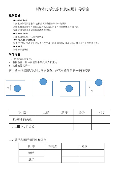 人教版八年级物理下册10.3《物体的浮沉条件和应用》导学案