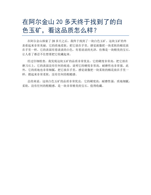 在阿尔金山20多天终于找到了的白色玉矿,看这品质怎么样？