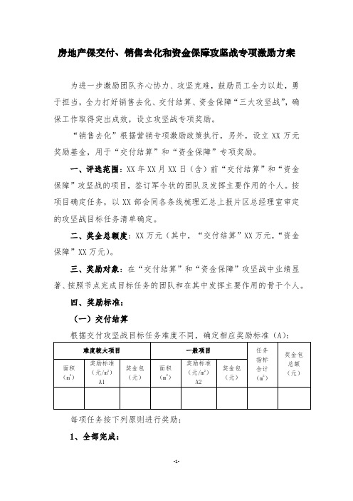 房地产公司保交付、销售去化和资金保障攻坚战专项激励方案