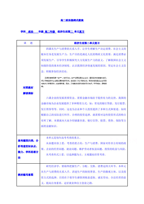 人教版政治教案必修一第二单元生产、劳动与经营复习