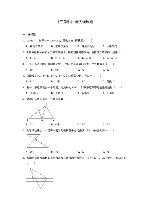 人教版八年级上册第11章 《三角形》培优训练题