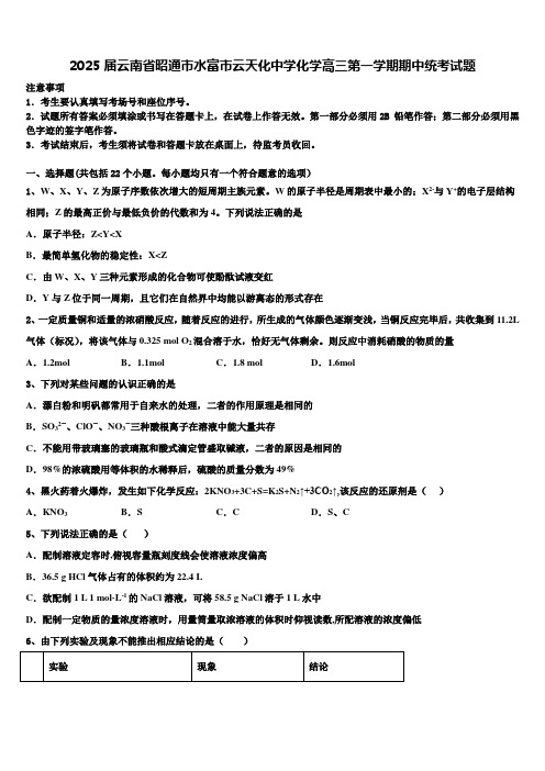 2025届云南省昭通市水富市云天化中学化学高三第一学期期中统考试题含解析