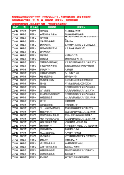 2020新版辽宁省铁岭市开原市休闲娱乐工商企业公司商家名录名单黄页联系电话号码地址大全229家