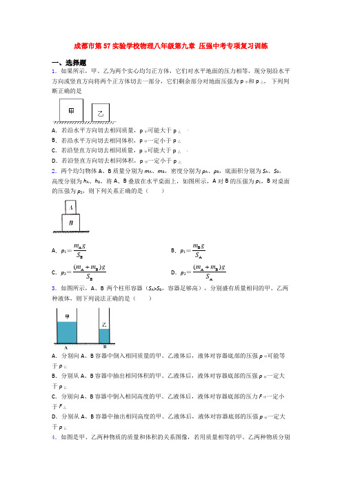 成都市第57实验学校物理八年级第九章 压强中考专项复习训练