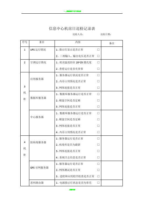 信息中心机房日巡检记录表