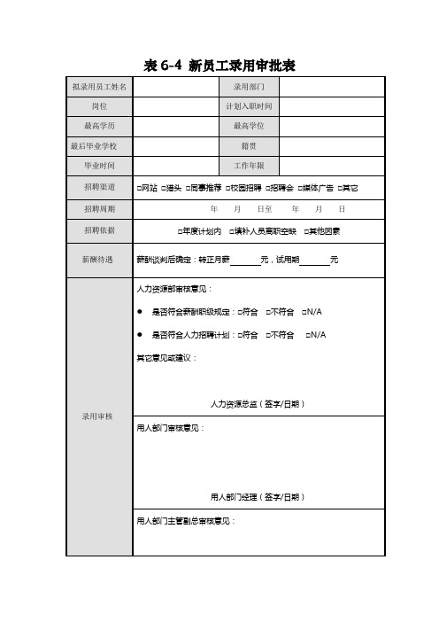 新员工录用审批表