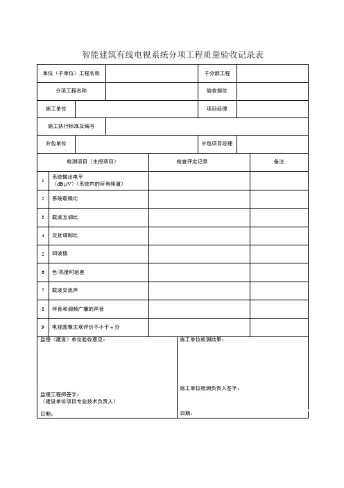 智能建筑有线电视系统分项工程质量验收记录表