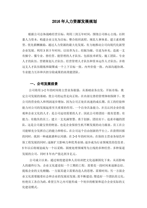 人力资源发展规划2016