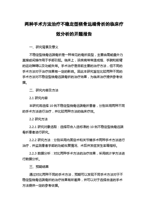 两种手术方法治疗不稳定型桡骨远端骨折的临床疗效分析的开题报告