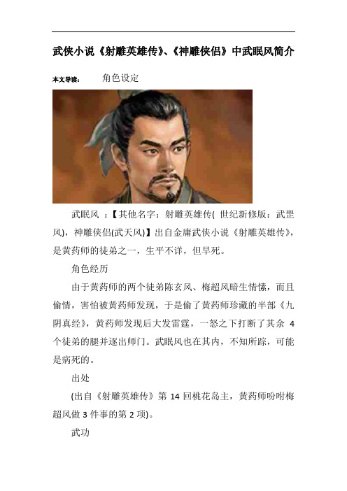 武侠小说《射雕英雄传》、《神雕侠侣》中武眠风简介