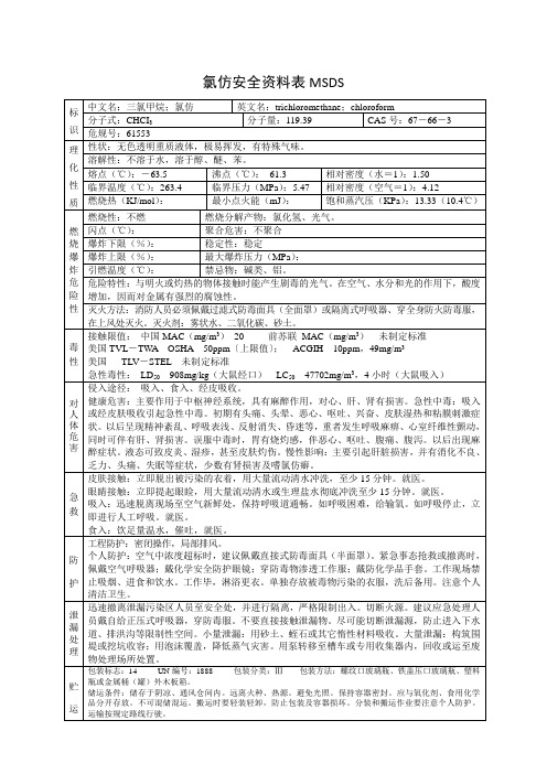 氯仿安全资料表MSDS