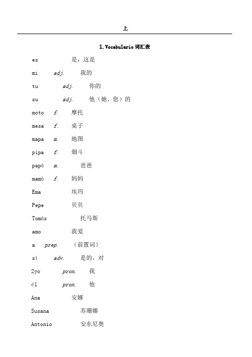 基础西班牙语词汇表格模板