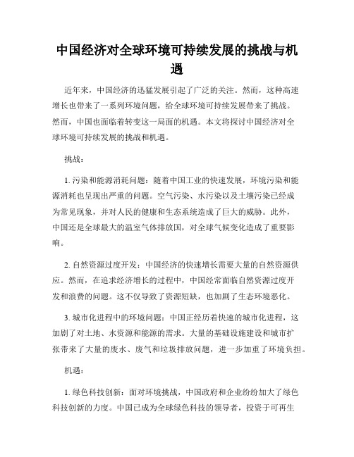 中国经济对全球环境可持续发展的挑战与机遇