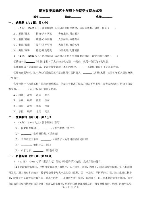 湖南省娄底地区七年级上学期语文期末试卷