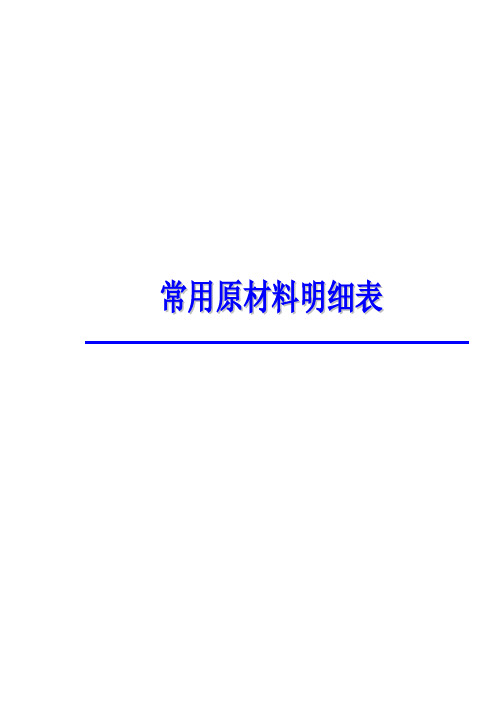 餐饮行业常用原材料明细表