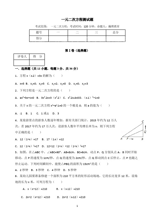 (完整版)一元二次方程经典测试题(含答案) (2),推荐文档