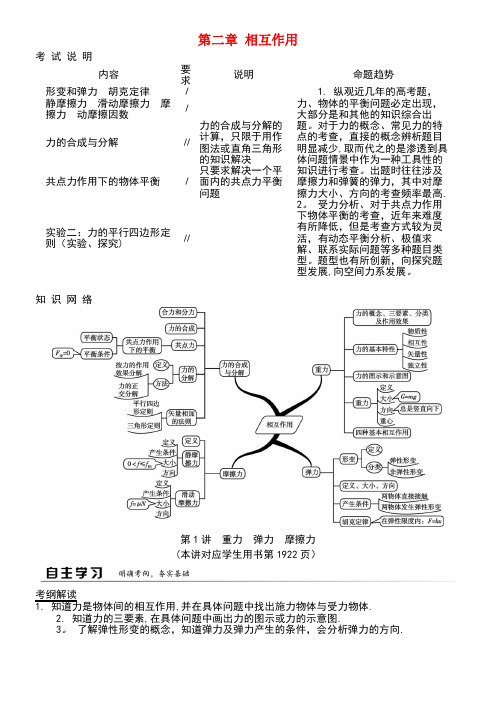 江苏省近年高考物理大一轮复习第二章相互作用教师专用