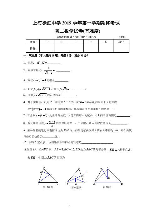 上海徐汇中学2019学年第一学期期终考试卷5.20