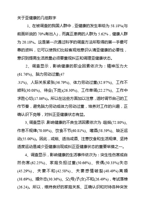 关于亚健康的几组数字