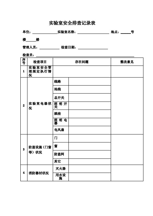 实验室安全排查记录表