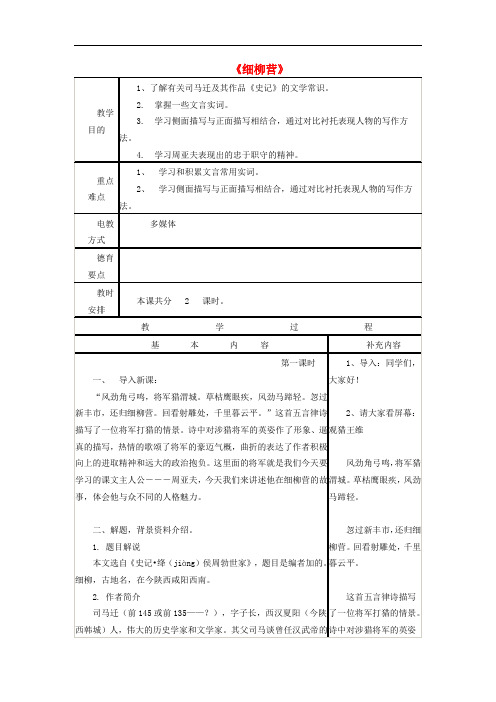 八年级语文下册 第六单元 第21课《细柳营》教案 (新版