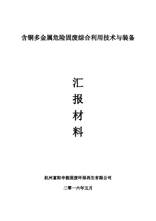 申能含铜多金属危险固废综合利用技术与装备汇报材料