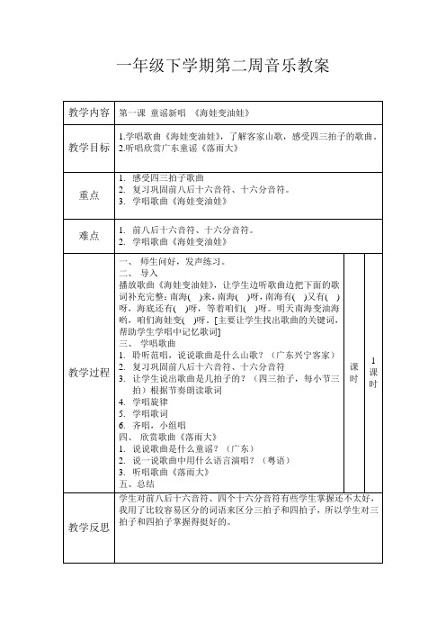 小学 一年级音乐教案