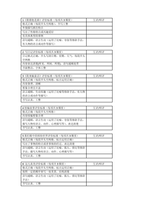 三年级作文评价标准