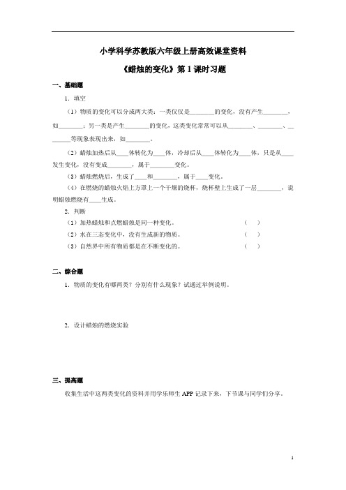 小学科学苏教版六年级上册高效课堂《蜡烛的变化》习题