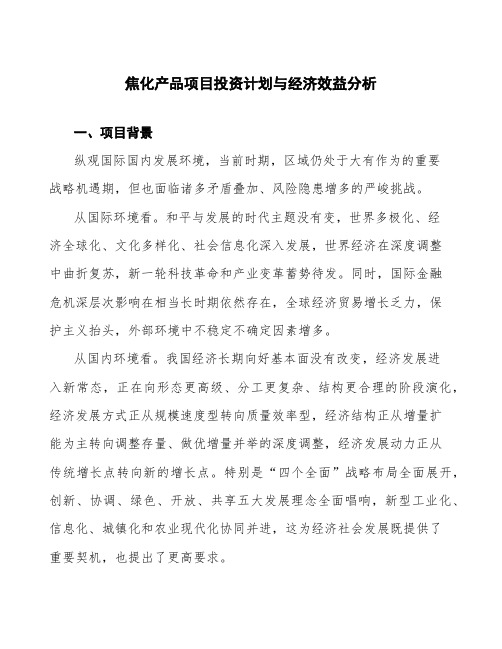 焦化产品项目投资计划与经济效益分析