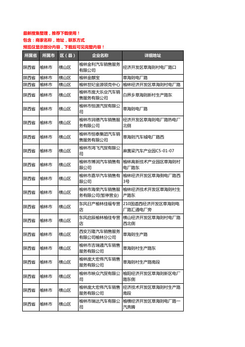 新版陕西省榆林市横山区4S店企业公司商家户名录单联系方式地址大全24家