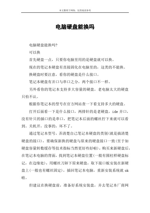 电脑硬盘能换吗
