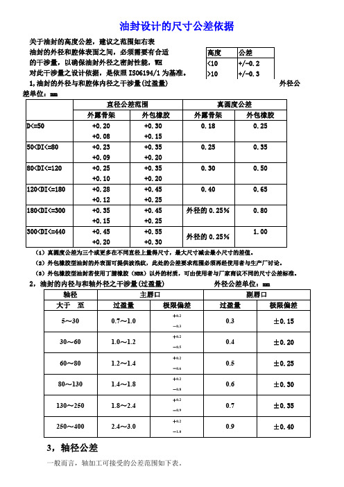 骨架油封尺寸公差标准