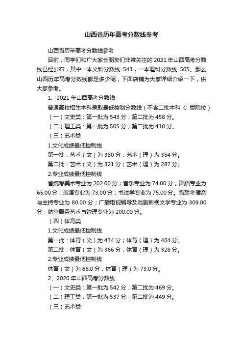 山西省历年高考分数线参考