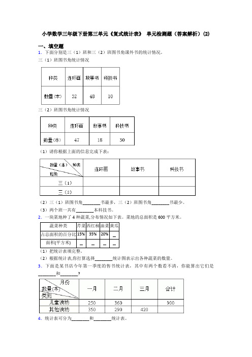 小学数学三年级下册第三单元《复式统计表》 单元检测题(答案解析)(2)