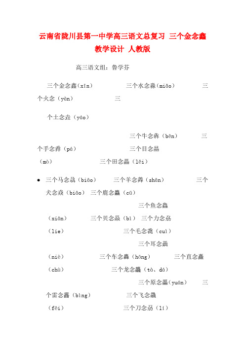 云南省陇川县第一中学高三语文总复习 三个金念鑫教学设计 人教版