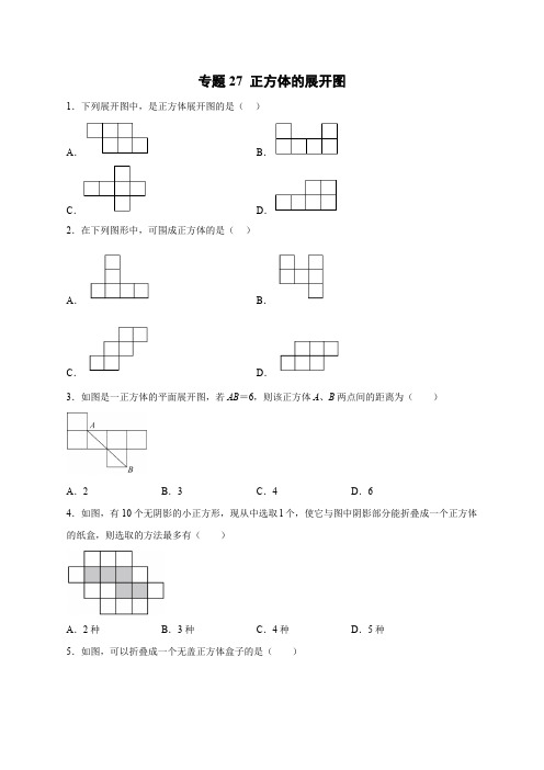 专题27正方体的展开图(原卷版)