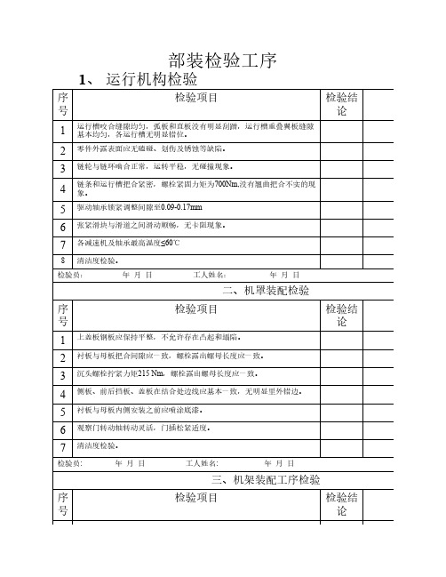 重型板式给料机装配质量检验记录