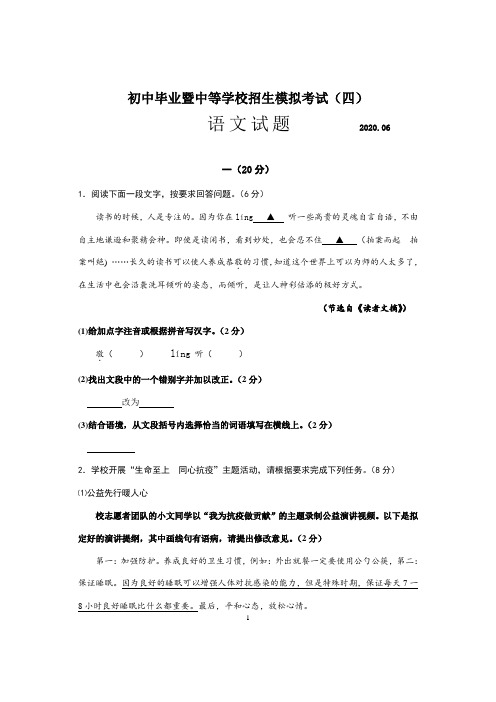 江苏省2020-2021年九年级初中毕业中等学校招生语文模拟考试