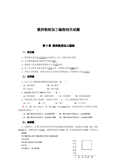 数控铣削加工编程相关试题